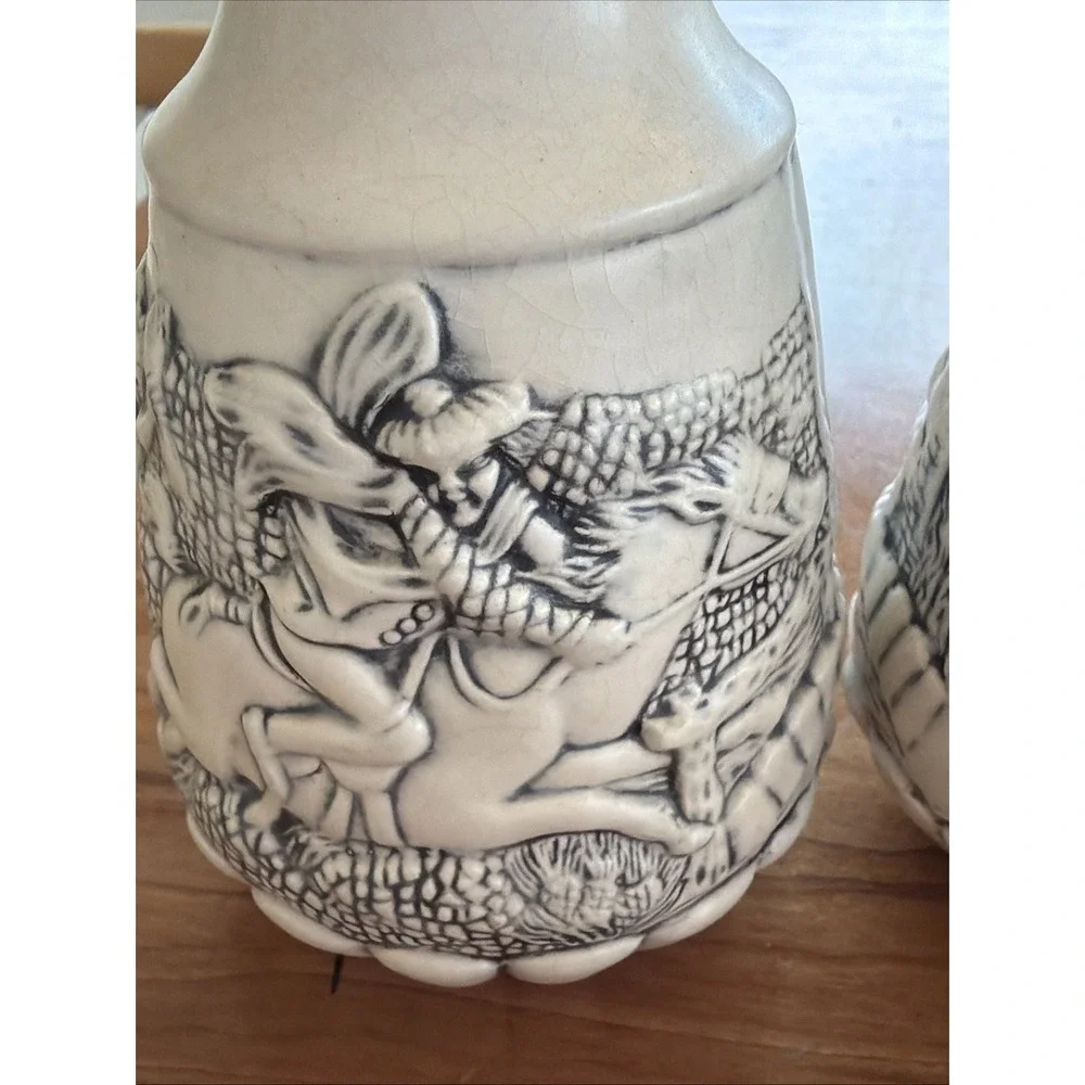 Vintage German-Style Salt Pepper Shakers Witch Rider Folklore EB Marked‎ Pair